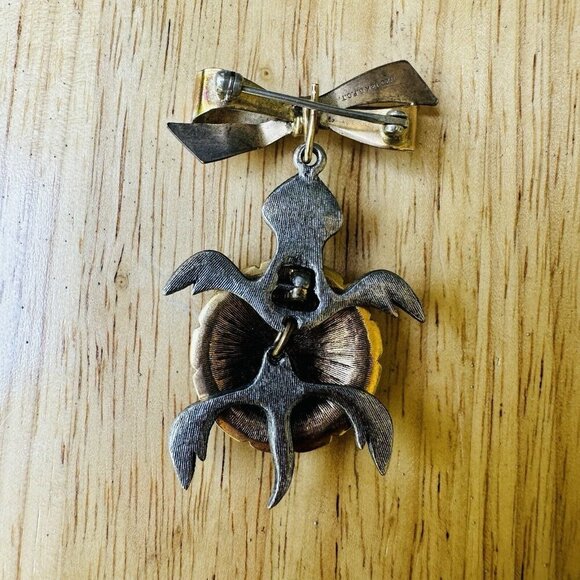 VTG Articulated Turtle Brooch Pendant Rhinestone Eyes 12KT Gold Filled Bow 2" - Picture 4 of 6